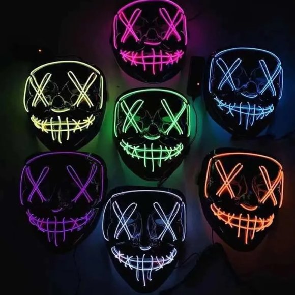 Halloween Neon LED Light-Up Masquerade Party Mask- Glows In The Dark - Picture 1 of 6